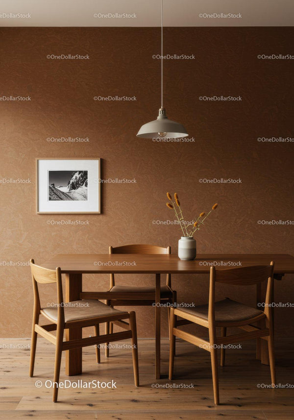Modern Dining Room with Wooden Table and Chairs in Cozy Interior