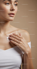 Portrait of a Woman Applying Moisturizer Promoting Healthy Glowing Skin