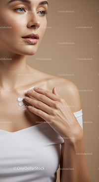 Portrait of a Woman Applying Moisturizer Promoting Healthy Glowing Skin