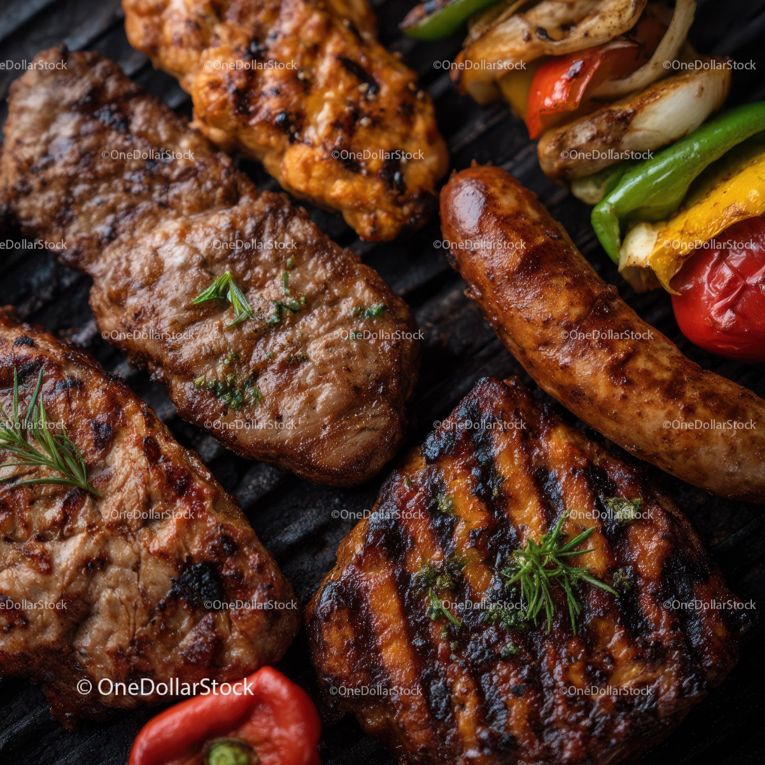 Selection of Grilled Meat and Vegetable Skewers for Barbecue