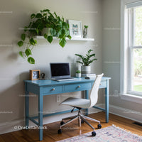 Modern Home Office with Green Houseplants and Bright Natural Light