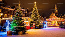 Festive Christmas market with carousel and illuminated trees