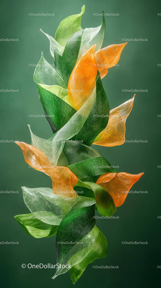 Colorful Tropical Plant with Green and Orange Leaves Creative Artwork