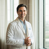 Male Doctor Smiling in Hospital Ward with Bright Natural Light