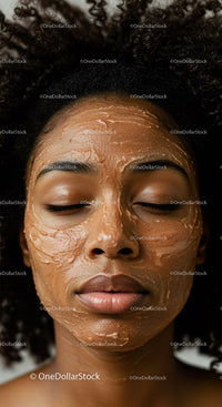 Black Woman Relaxing with Facial Mud Mask in Spa Setting