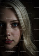 Close Up Portrait of Woman with Blonde Hair and Blue Eyes