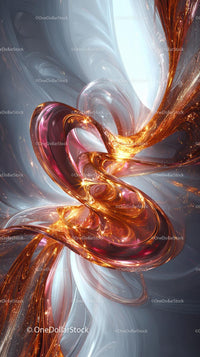 Abstract Digital Artwork with Swirling Fiery Orange and Silver Tones