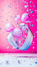 Abstract Modern Sculpture with Floating Pink Blobs and Shattered Fragments