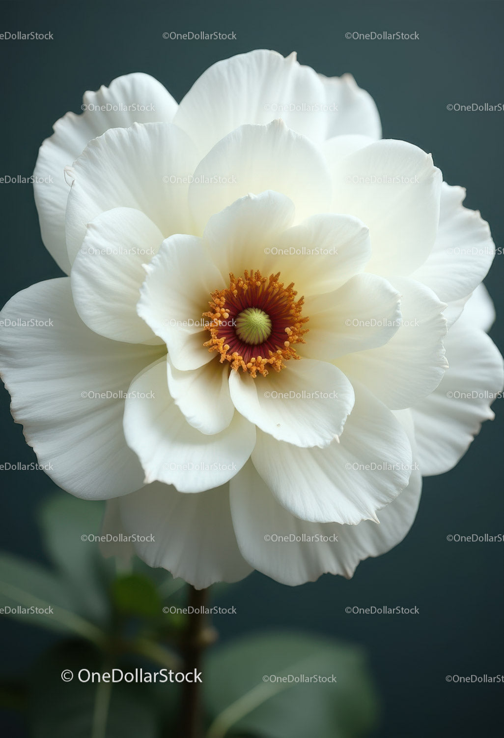 Elegant White Peony Bloom with Vibrant Orange Stamens