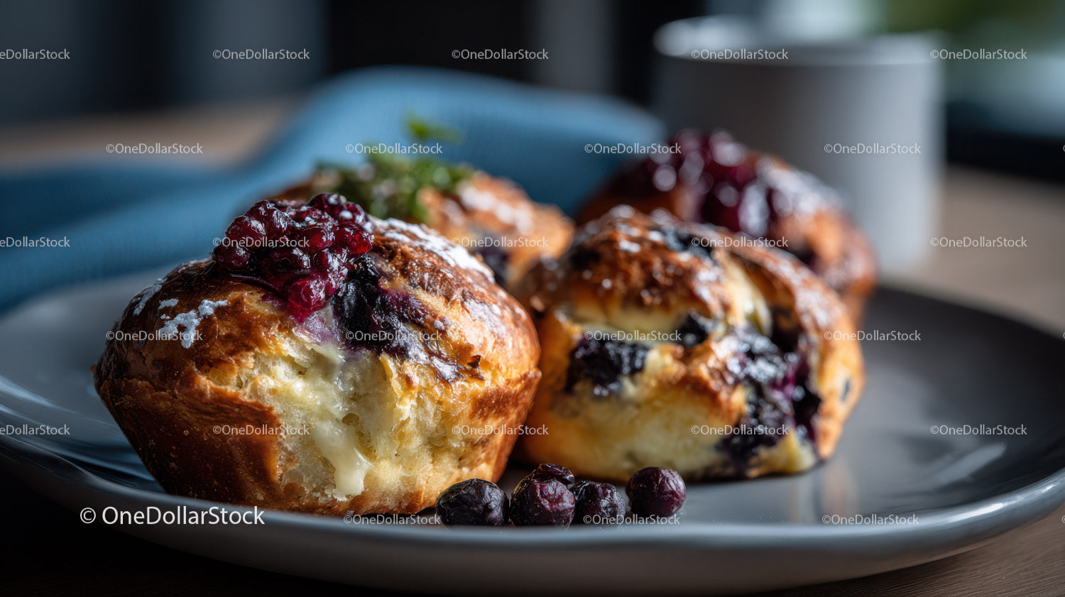 Delicious Blueberry Muffins with Berry Topping and Creamy Filling