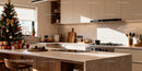 Modern kitchen decorated for cozy Christmas celebration