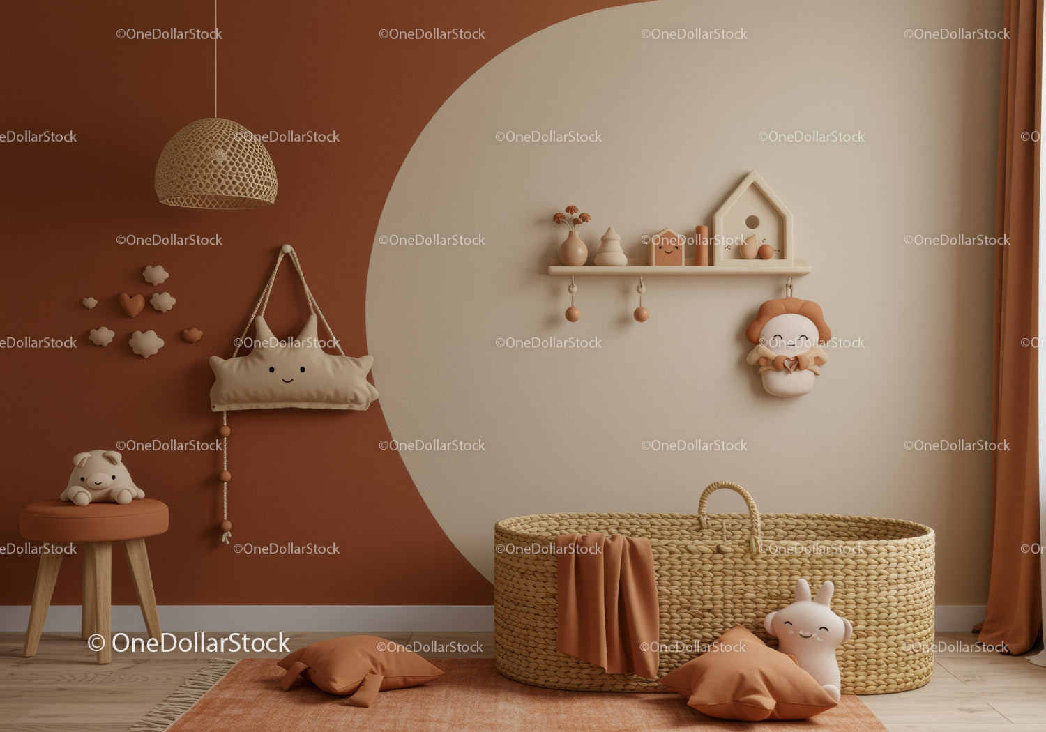 Cozy Baby Nursery with Plush Toys and Soft Decor in Pastel Colors