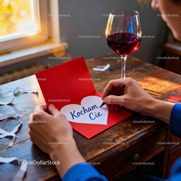 Handwriting a Romantic Message on Heart-Shaped Card