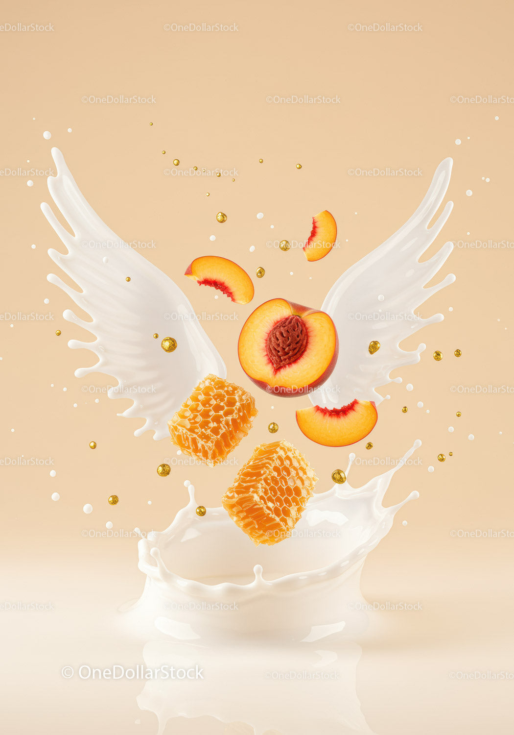 Milk Splash Wings with Peach and Honeycomb Pieces