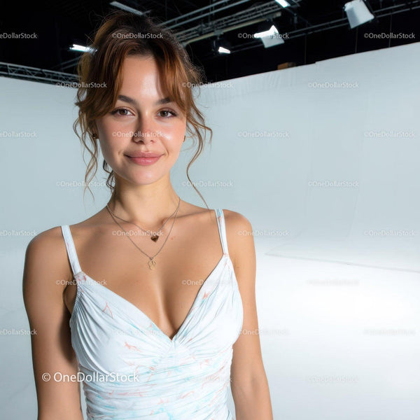 Smiling Woman in Casual Tank Top with Jewelry in Studio