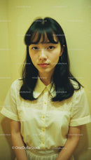 Young Woman with Wavy Black Hair in Casual Outfit Portrait Photo