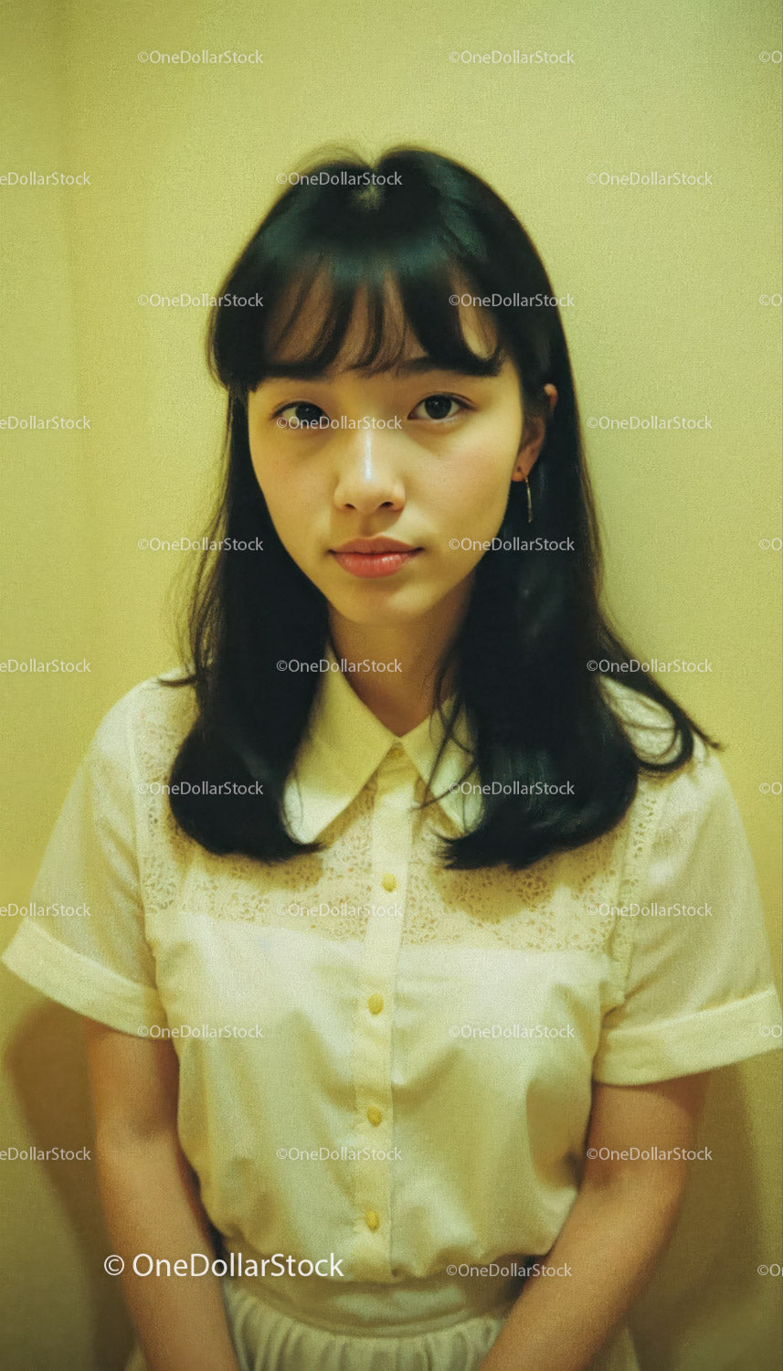 Young Woman with Wavy Black Hair in Casual Outfit Portrait Photo