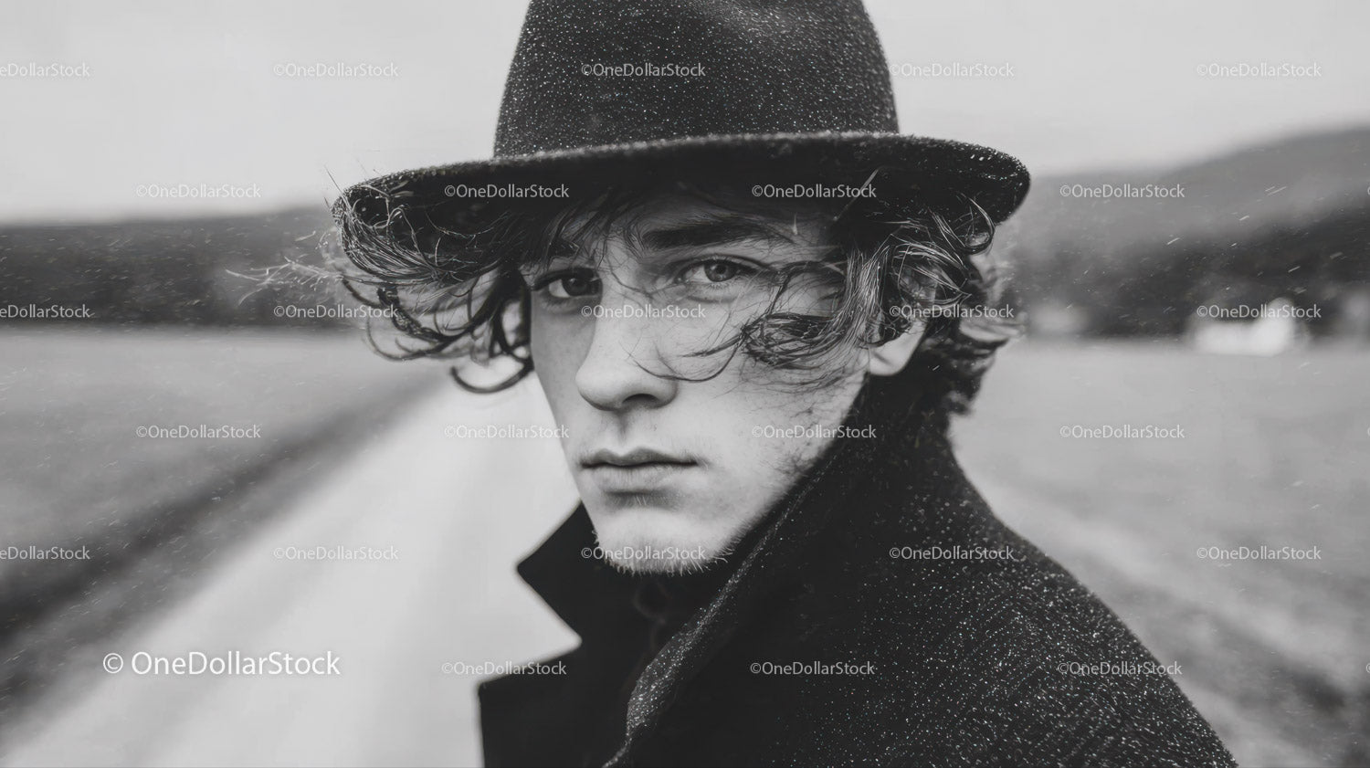Black Hat Rainy Day Portrait of a Young Man in Moody Outdoor Scene