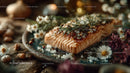 Fresh Herb-Infused Salmon Fillet with Salt and Floral Garnish