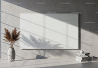 Blank white canvas on concrete wall with dried plants
