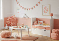 Minimalist Kids Nursery with Coral Pink and White Decor