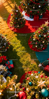 Christmas Trees Decorated with Ornaments and Gift Boxes