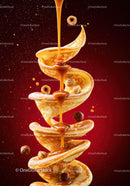Spiral Pancakes Drizzled with Caramel and Hazelnuts
