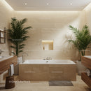 Contemporary beige bathroom with lush indoor plants and minimalist decor