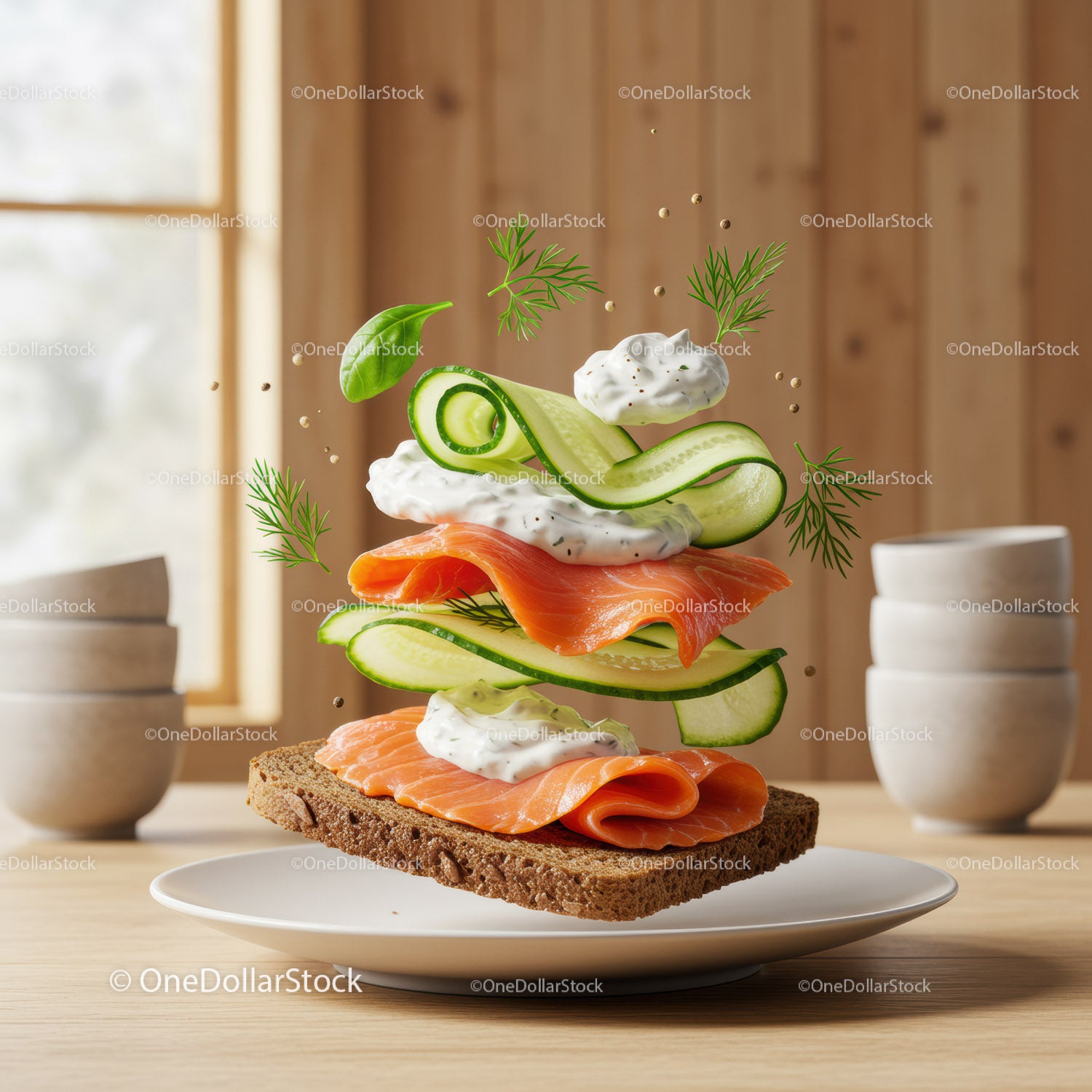 Fresh Smoked Salmon Sandwich with Herbs and Cucumber