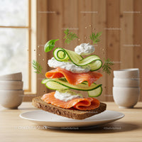 Fresh Smoked Salmon Sandwich with Herbs and Cucumber