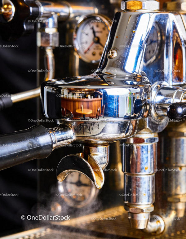 Close Up of Espresso Machine Group Head with Steam