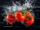 Vibrant Red Cherry Tomatoes with Water Splash Boxing Freshness