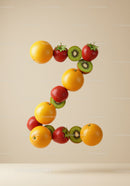 Fresh fruits arranged as number seven on beige background
