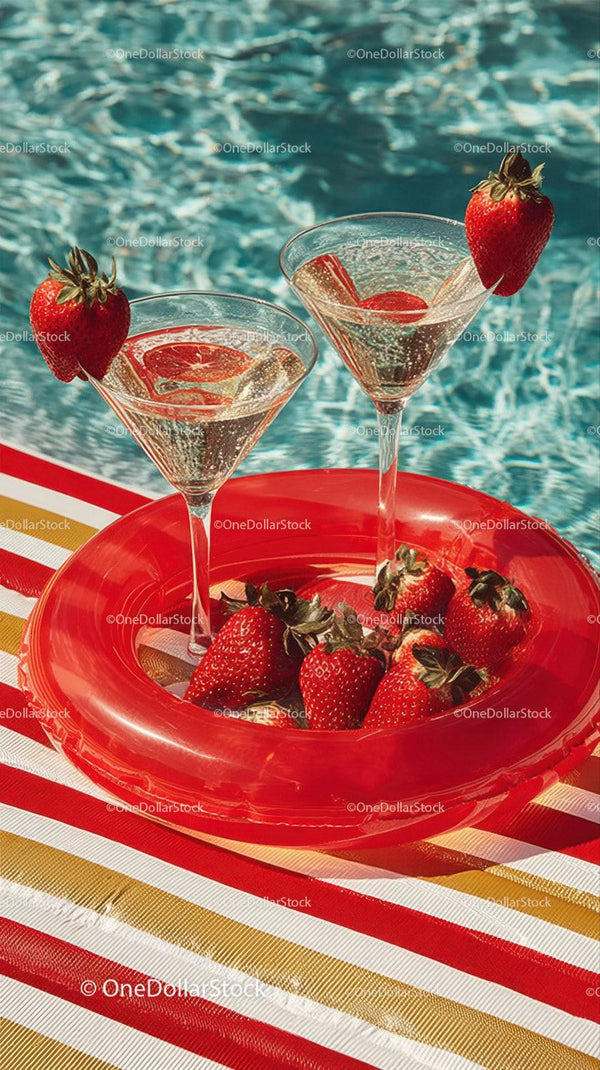Refreshing Strawberry Champagne Cocktails by the Poolside