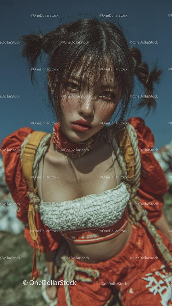 Vibrant Street Style Portrait of a Young Woman with Edgy Fashion