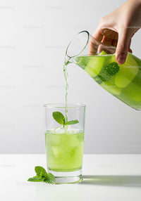 Refreshing Green Lime and Mint Drink Being Poured