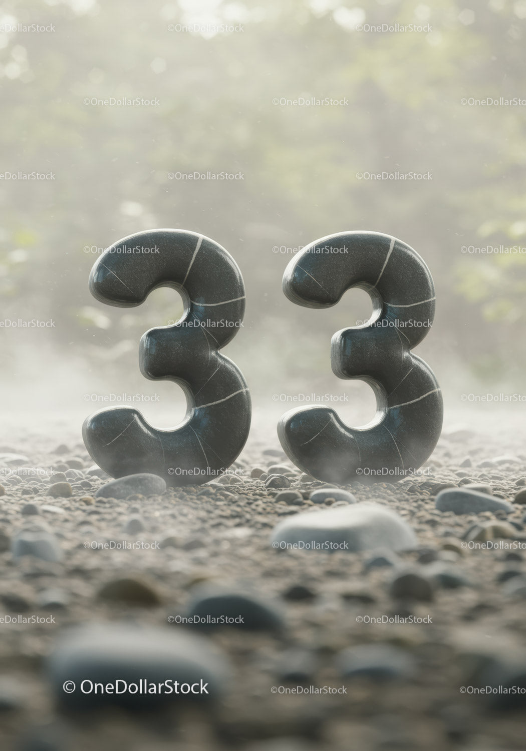 Podwójna czarna kula nr 33 stojąca na kamienistym podłożu