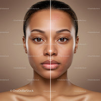 Close-up of Young Woman Face Showing Acne Before and After Treatment