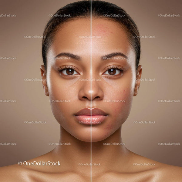 Close-up of Young Woman Face Showing Acne Before and After Treatment