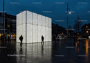 Modern Illuminated Wall in City Square at Night