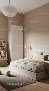 Stylish Modern Bedroom with Neutral Tones and Cozy Decor