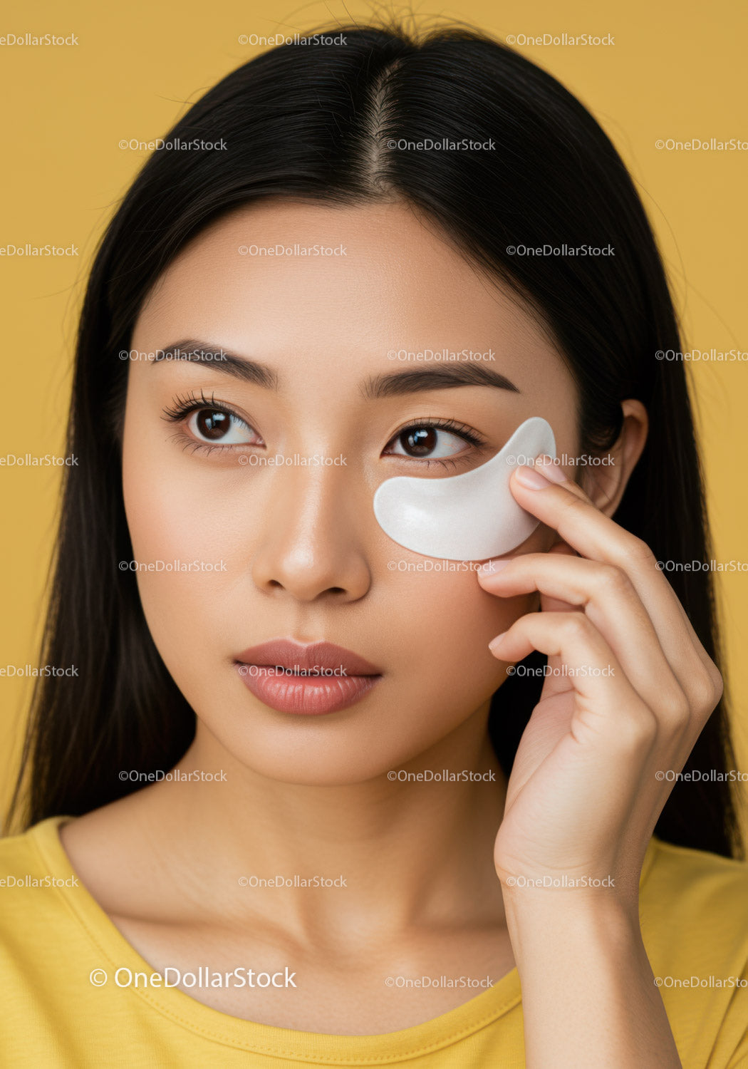 Young Woman Applying Under Eye Mask for Fresh Skin and Rejuvenation