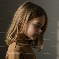 Thoughtful young girl in warm light at home
