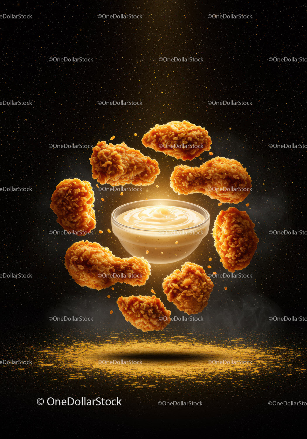 Golden fried chicken wings with creamy dipping sauce