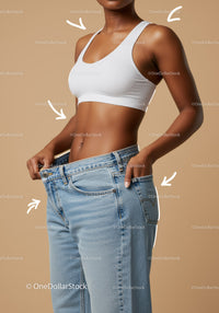 Stylish Woman in White Sports Bra and Oversized Denim Jeans
