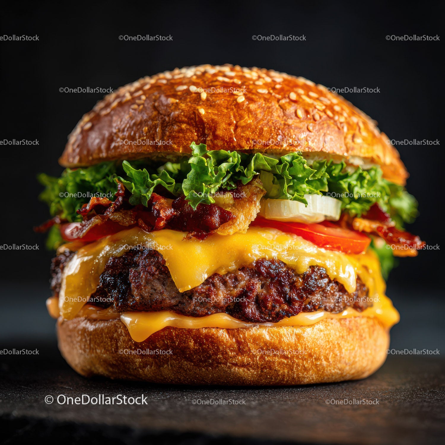 Gourmet Cheeseburger with Fresh Vegetables and Melted Cheese