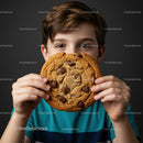 Boy Holding Large Chocolate Chip Cookie with Smile