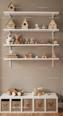 Whimsical Children's Room Decor with Wooden Toys and Plush Bears