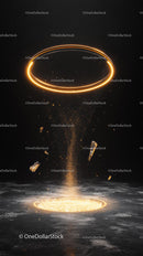Futuristic Golden Sparkling Ring with Glowing Particle Effects