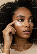 Woman with Curly Hair Wearing Eye Patches for Skincare Routine